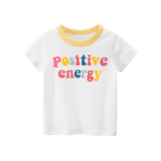 Children's pure cotton baby summer white cute cartoon English letter pattern loose round neck Short Sleeve T-Shirt Top