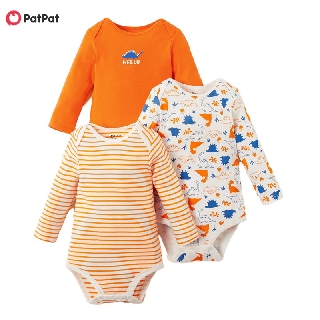 PatPat 100% Cotton 3-pack "Hello Dinosaur" Bodysuits for Baby Boy-Z