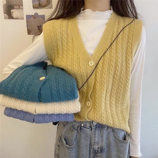 Soft Knitted Vest Korean Style Women Retro V-neck Sweater Vest