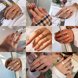 Simple Elegant Crystal Zircon Finger Ring Korean Fashion Retro Gold Silver Pearl Ring Set Women Jewelry Accessories