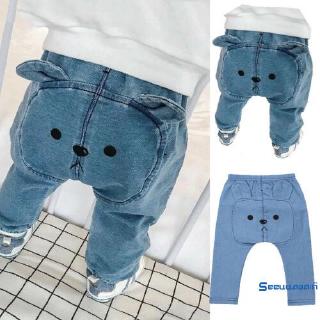 ❥☀✿SEENewborn Kids Baby Boys Girls Denim Long Bear Pants Leggings PP Trouser Bottoms