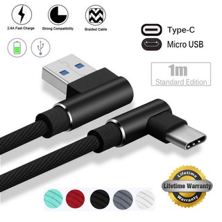 1M Braided 90 Degree Right Angle Type C & Micro USB Fast Data Sync Charger Cable