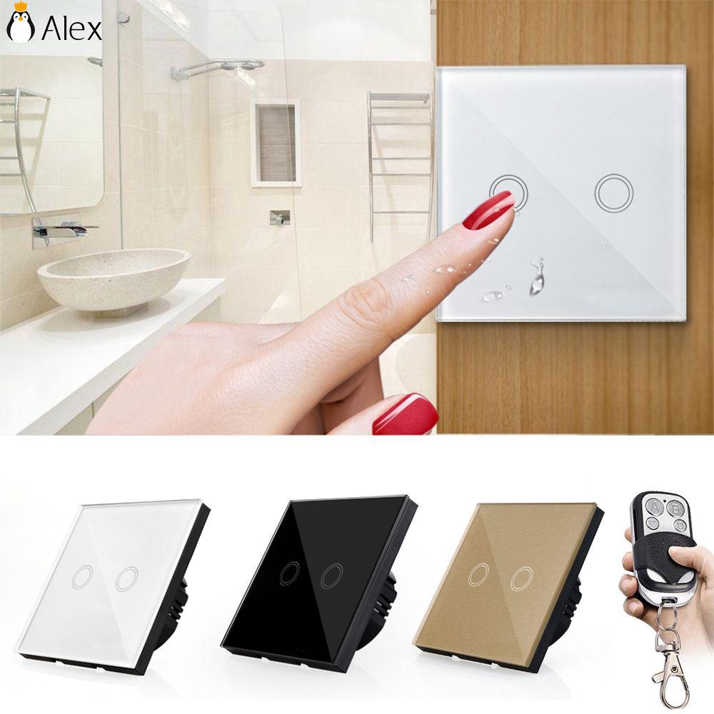 EU Plug Panel Smart Touch Wall Light Switch 2 Gang Y602A + Remote Control Set ALSG