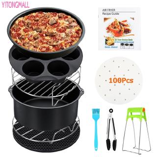 11pcs 7 /8 Inch Air Fryer Accessories Rack Cake Pizza Oven Barbecue Frying Pan Tray Silicone Cookware Heat Resistant Cookware Set Non-stick Cookware Baking Tools with Storage Box Yitongmall