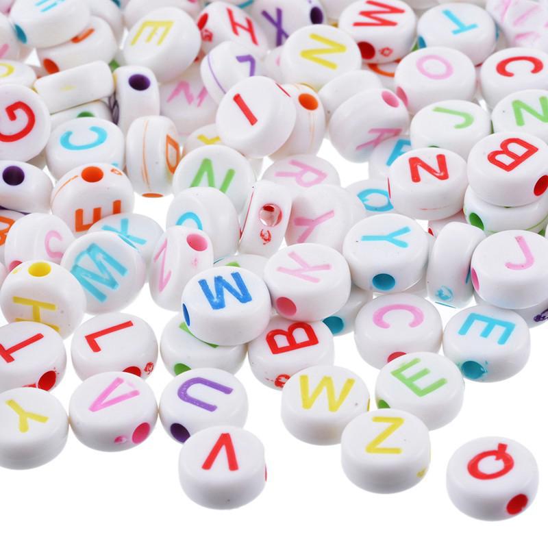 Multi-color Carved Letters/Alphabets Round Acrylic Beads 7mm- 200PCs