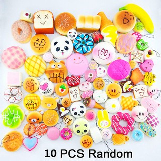 10Pcs Jumbo Medium Mini Random Squishy Soft Panda/Bread/Cake/Buns Phone Straps