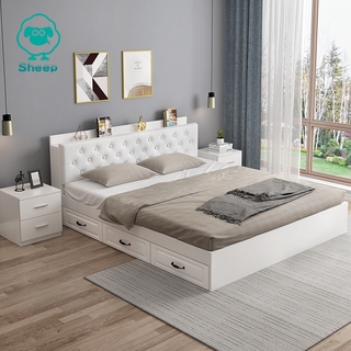 SHEEP Japanese Bed with Storage Drawer Tatami Bed Minimalist Double Bed Bedroom Furniture Slat Bed