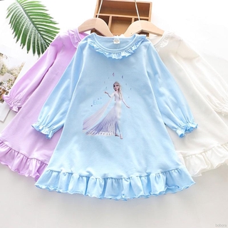Bobora Girls Fashion Long sleeve Ice Snow Print Pajamas Dress For 2-7Y