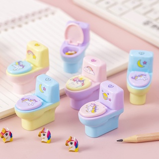 Cartoon student learning pencil sharpener Toilet shape pencil sharpener with rubber creative stationery gifts (1)