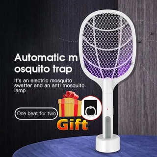 2 in 1 Electric Insect Racket Mosquito Swatter USB Rechargeable Dual Modes Mosquito Swatters Kill Fly Bug Base charger