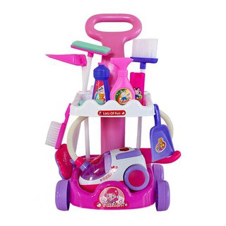 Large Cleaning Cart Playset Household Appliances Tools Playset Cleaning Toys Broom Mops Brushes