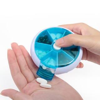 FaSoLa Round Tray Pill Box Pill Case Storage Vitamin Medicine 7 Day Travel Tablets Case Rotating Portable Kit
