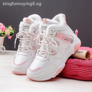 ◑❒2020 Autumn and Winter new high-cut shoes women s fashion casual flat white female students platform sneakers