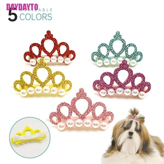 [DAYDAYTO] Small Dogs/cats Faux Pearl Crown Shape Bows Hair Accessories For Pets Hair Clips