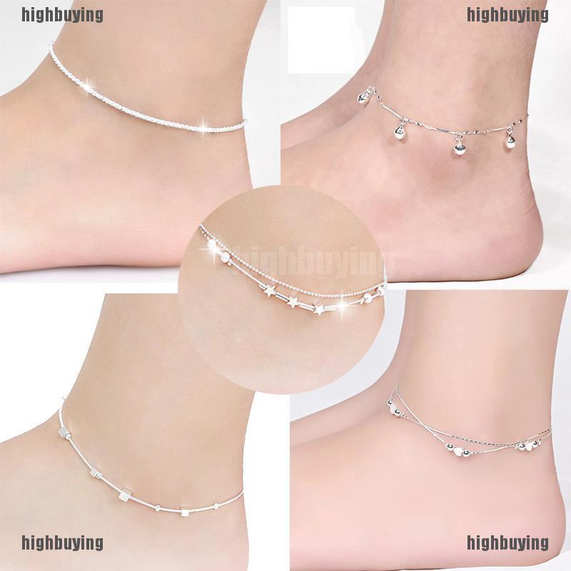925 Silver Plated Cube Chain Anklet Bracelet Barefoot Sandal Beach Foot Jewelry