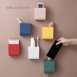 Home Wall-Mounted TV Remote Control Storage Box Toothbrush Sundries Holder Morandi Color Series