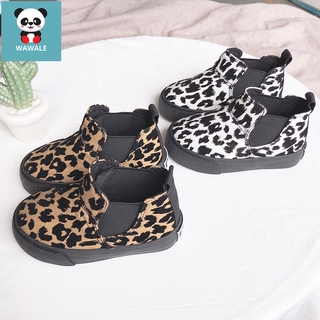 Leopard Print Boots Girls Children Shoes Convas Winter Flattie Casual Kids High-Top Sneaker Student Fashion Tiger Short