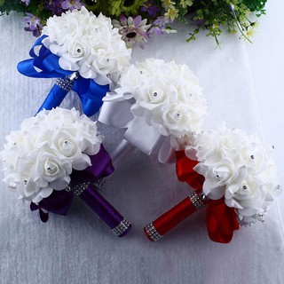 Crystal Roses Pearl Bridesmaid Wedding Bouquet Bridal Artificial Silk Flowers