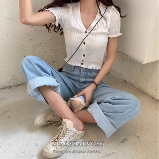 Xiaozhainv women clothes Knitted V Collar Short sleeve White Top t shirt t-shirts