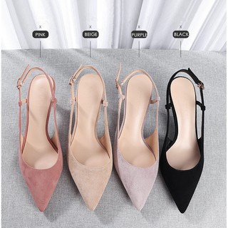 Shoes Woman Spring 6CM Thin High Heels Slingbacks Female Pointed Toe Solid Flock Women's Shoes Office Lady Elegant Sandals