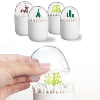 Cotton Swab Organizer Dustproof Swab Bud Holder Clear Round Plant Toothpick Dispenser