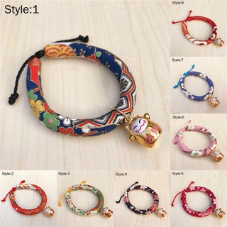 [SY] Drawstring Dog Collar With Bell Adjustable Printed Puppy Necklace Collars f