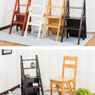 Stepladder Home Solid Wood Dual-purpose Stair Chair Herringbone Ladder Folding Chair Home Multifunctional Stepladder Four-layer Ascending Ladder