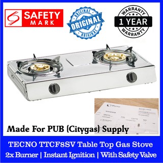 Tecno TTCF8SV / TTC-F8SV Table Top Gas Hob. 2 x Burners. 70 cm. Made For PUB (Citygas) Gas Supply. 1 Year Warranty.