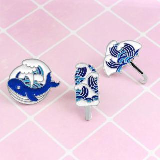 ✿INF✿Brooch Pin Cartoon Cute Japanese Style Wave Dolphin Popsicle Umbrella Alloy Badge Enamel Lapel