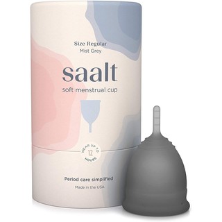 Saalt Soft Menstrual Cup - Super Soft and Flexible - Best Sensitive Cup - Wear for 12 Hours - Made in USA -Grey, Regular
