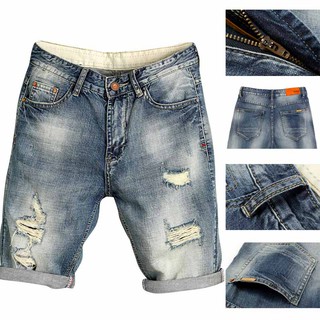 Mens Short Jean Pants Trousers Thigh Ripped Holes Shorts