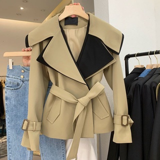 plus Size Women's Clothing Autumn Trench Coat Women2021New Style Waist-Tight Slimming Youthful-Looking Western Style British Style Splicing Coat Coat