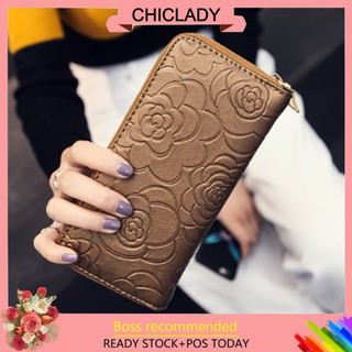 🔥🔥【PROMO】Camellia Pattern Zipper Wallet Long Purse Trendy Hand Bag Wallet