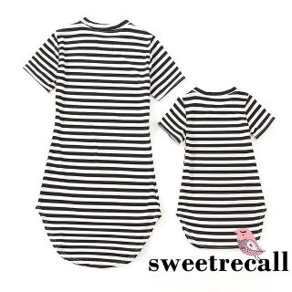 ❃WZ-Family Matching Outfits Mother and Daughter Clothes Striped Short Sleeve Dress