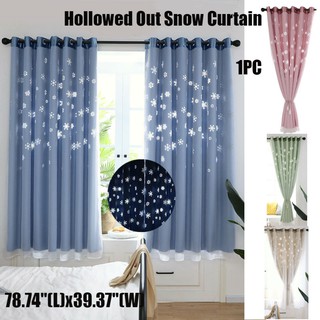 2 layers Curtain Panels Window Draperies, Hollowed Out Snow Flakes Curtain living room decor