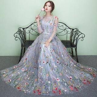 New Fashion Long Sleeve Dress Elegant Flower Fairy Lace Party Dress