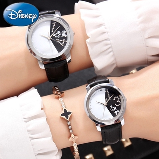 Disney couple watch men's watch leather watch with fashion Mickey female watch genuine couple watch