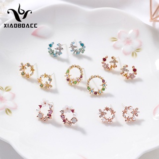 XiaoboACC 925 Silver Needle Korean Fashion Diamond Petals Stud Earrings Micro Inlay Zircon Flower Earings