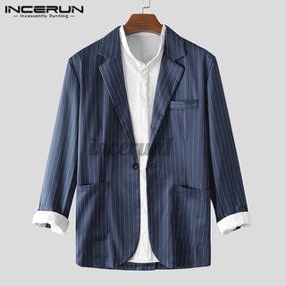 INCERUN Men's Casual Fashion Striped Long Sleeve Pockets Blazers