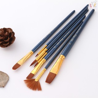 *IN STOCK 7pcs/set Art Paint Brushes Set Round & Flat & Filbert & Fan Tips Professional Drawing Paintbrushes Nylon Hair Wooden Handle for Watercolor Acrylic Oil Gouache Face Body Painting for Artists Adults Students Beginners