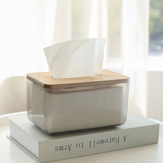 Japanese Style Wood Cover Transparent Tissue Box Living Room Napkin Box