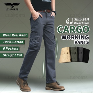 [Ready stock] cargo pants men women 1699/28-40 tactical 6 pockets straight cut slim fit 100% cotton anti-tear anti-knife