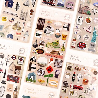Nekoni Japanese Retro Country Travel Theme Korea, Thailand, France, Australia, Japan Diary Pocket Sticker