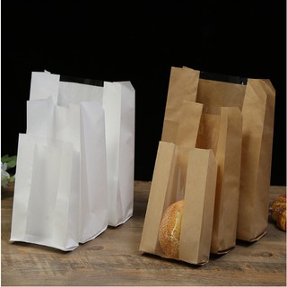 20 translucent bread bags kraft paper square bottom packaging bags takeaway packaging paper bags