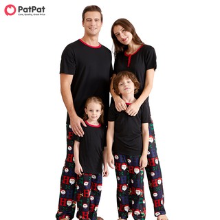 PatPat Family Matching Black Top and Santa Pants Christmas Pajamas Sets (Flame Resistant)