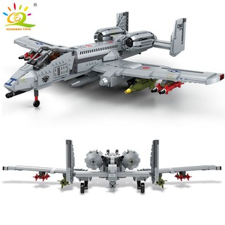 HUIQIBAO 1050PCS US A-10 Attack Warthog Airplane Building BlockS Military Army City Plane Model Bricks Children Toys For