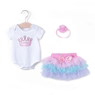 Baby Girl's Clothing Newborn 1st Birthday 3 Pcs Outfits Romper+Tutu Dress+Headband