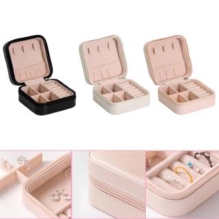 Portable Jewelry Box Mini PU Leather Travel Storage Case for Rings Earrings Single Layer Simple Storage Cover