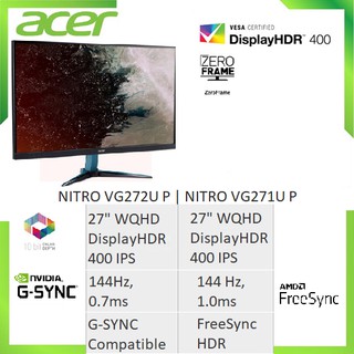 [Ready Stock] Acer Nitro VG272U P UM.HV2SG.P01 / VG271U P 27-Inch 2K (2560x1440) IPS Monitor 144Hz HDR 400 3 Yr Wty