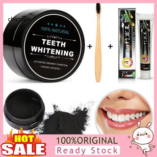 Teeth Whitening Bamboo Charcoal Powder Toothbrush Toothpaste Oral Care Clean Kit